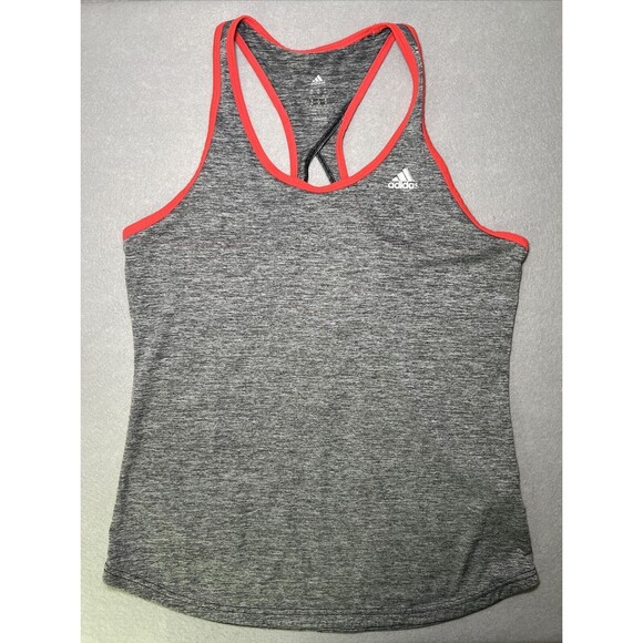 adidas Tops - Adidas Racerback Tank Top Womens Medium Gray Pink Trim Climalite